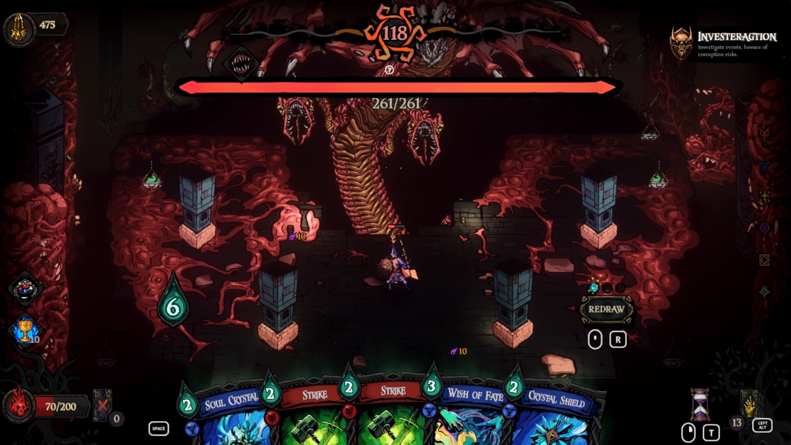 A huge flesh boss towers over the Golden Swirl character