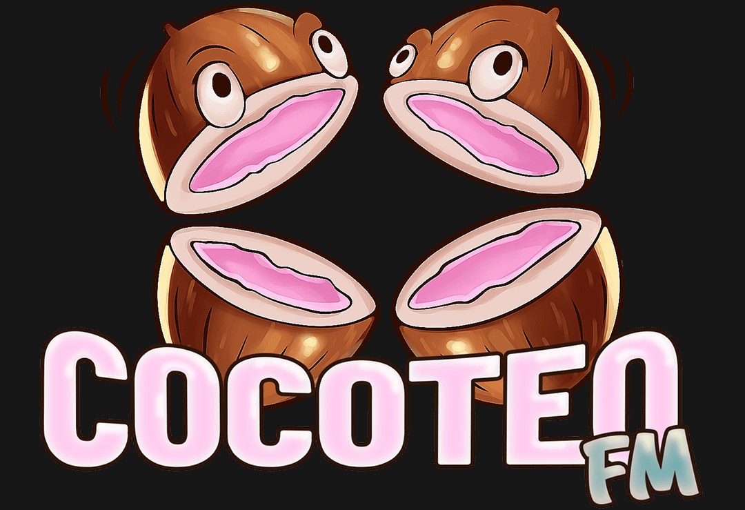 Logo de Cocoteo FM con cocos ilustrados