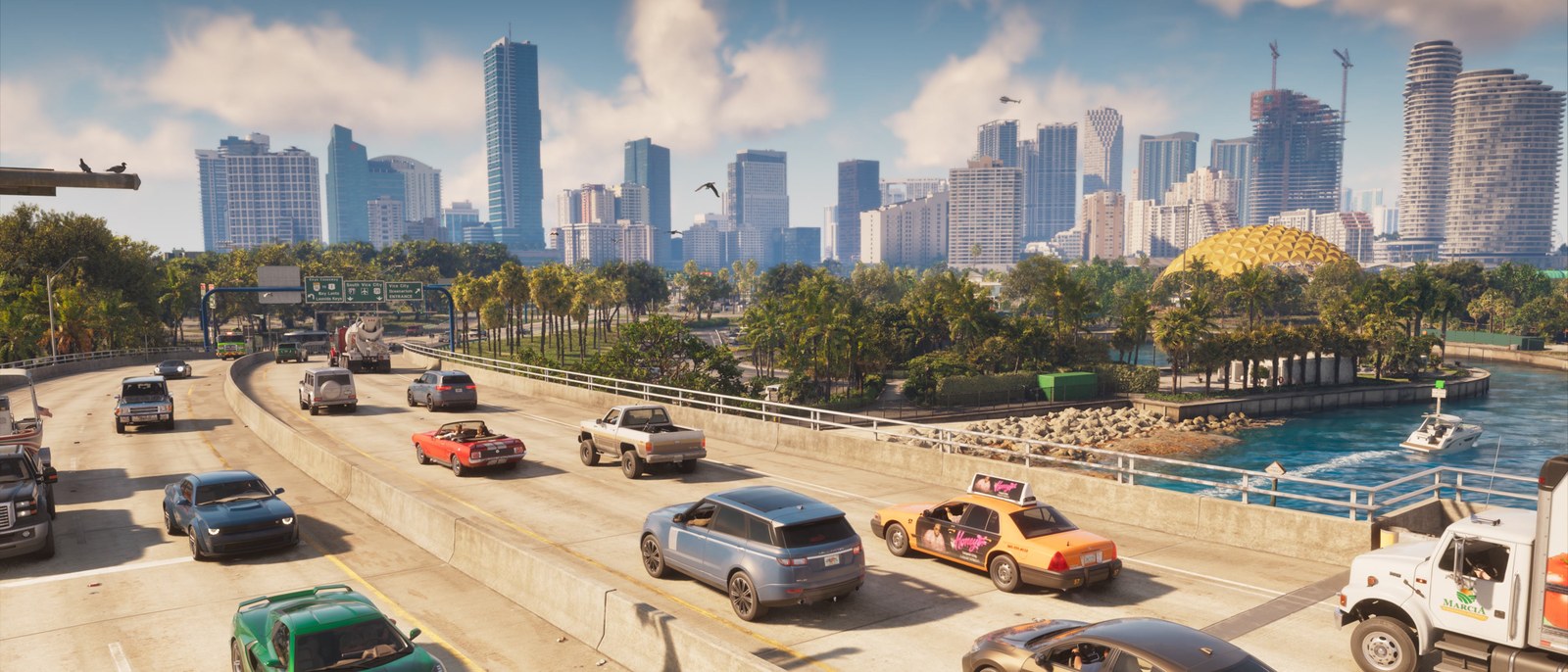 Traffic and Leonida buildings in an official GTA VI image