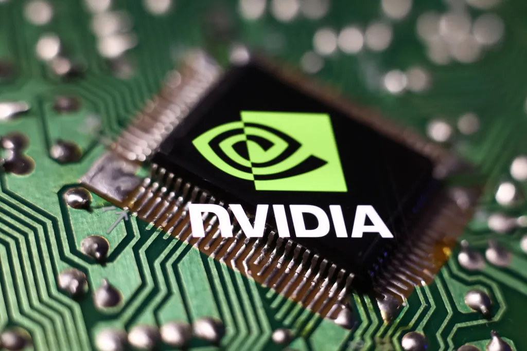 NVIDIA logo on a chip mounted on a circuit board