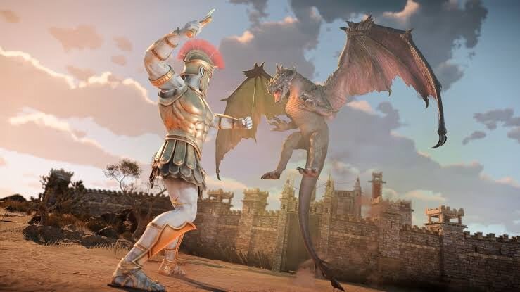 A knight and dragon clash outside a castle in Heroes of Might and Magic III Remake