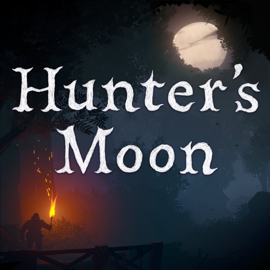 Arte oficial con el título de Hunter’s Moon sobre una aldea nocturna