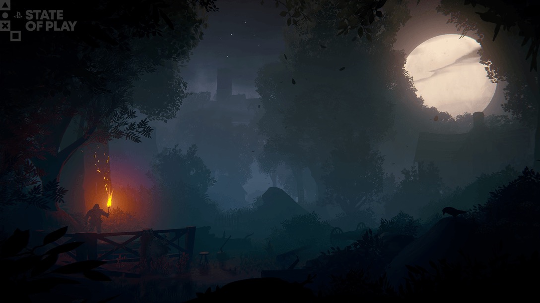 Una figura huye por un bosque bajo la luna llena en Hunter’s Moon