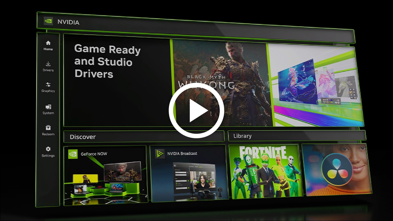 Official NVIDIA App interface for managing games and drivers