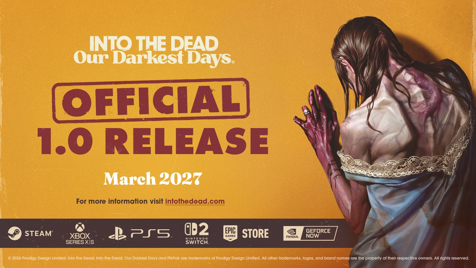 Official key art announcing the 1.0 release of Into the Dead: Our Darkest Days