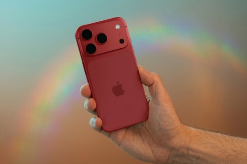 Red iPhone 18 concept held in one hand