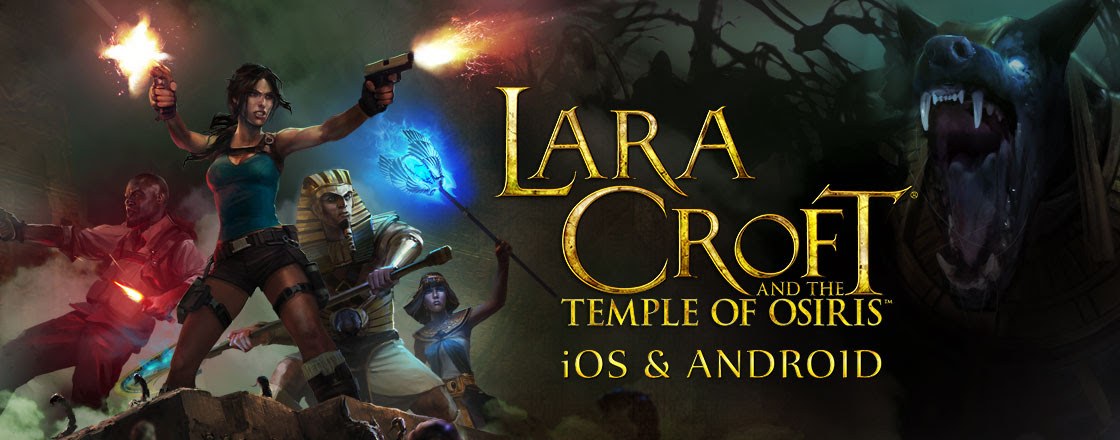 Arte de Lara Croft and the Temple of Osiris para iOS y Android, con Lara disparando junto a sus compañeros