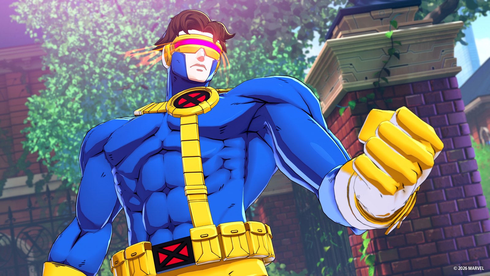 Cyclops wearing his blue and yellow costume in Marvel Tōkon