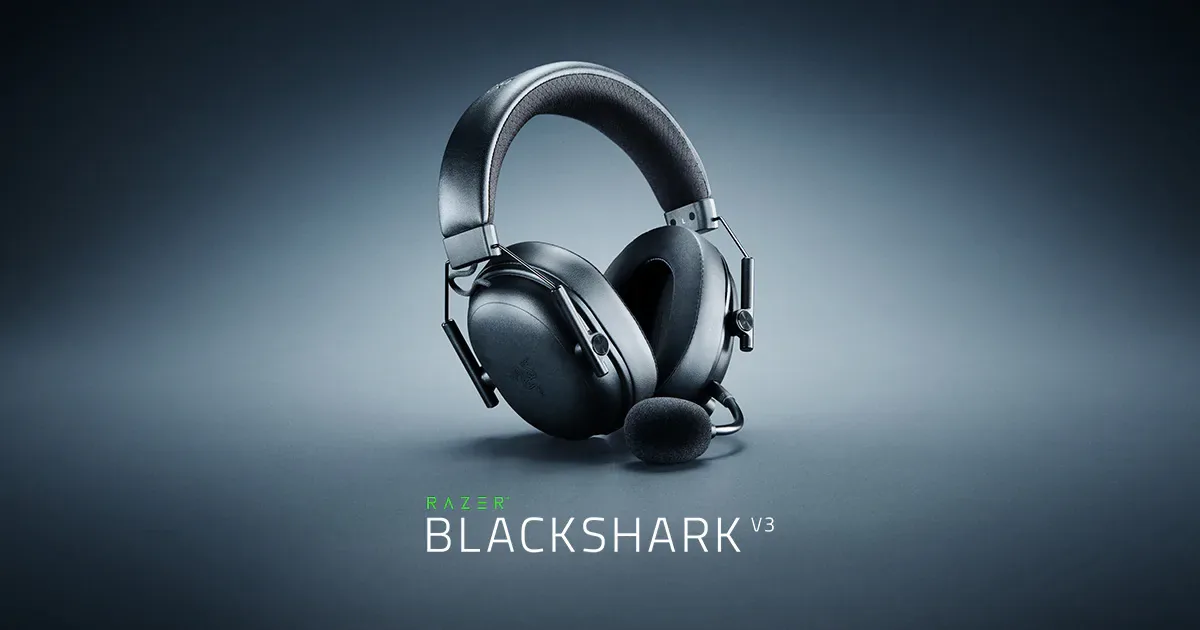 Black Razer BlackShark V3 headset with its detachable microphone fitted