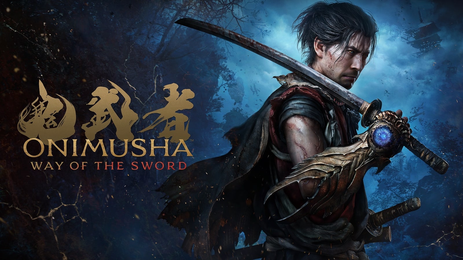 Miyamoto Musashi wields a katana and the Oni Gauntlet in Onimusha: Way of the Sword