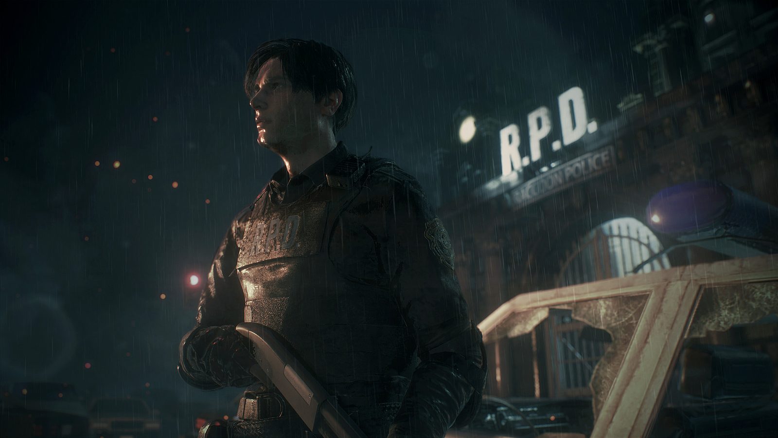 A character shines a flashlight at a zombie in a dark corridor of a horror game