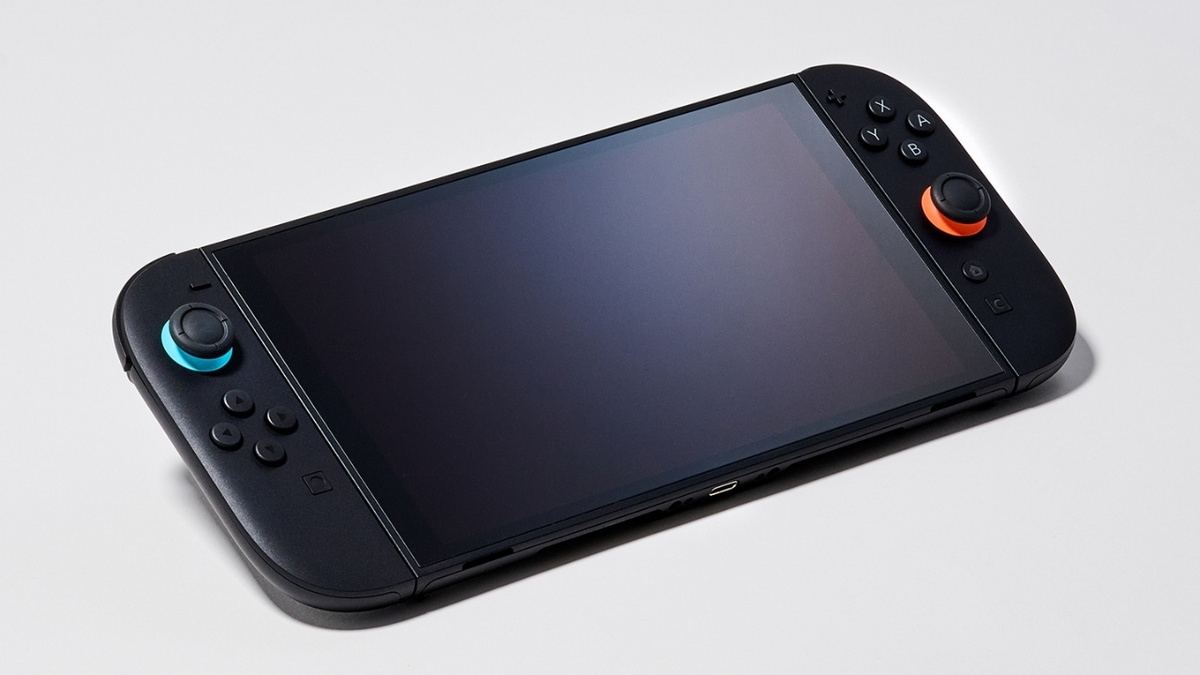 A Nintendo Switch 2 console viewed from above with both Joy-Con 2 controllers attached