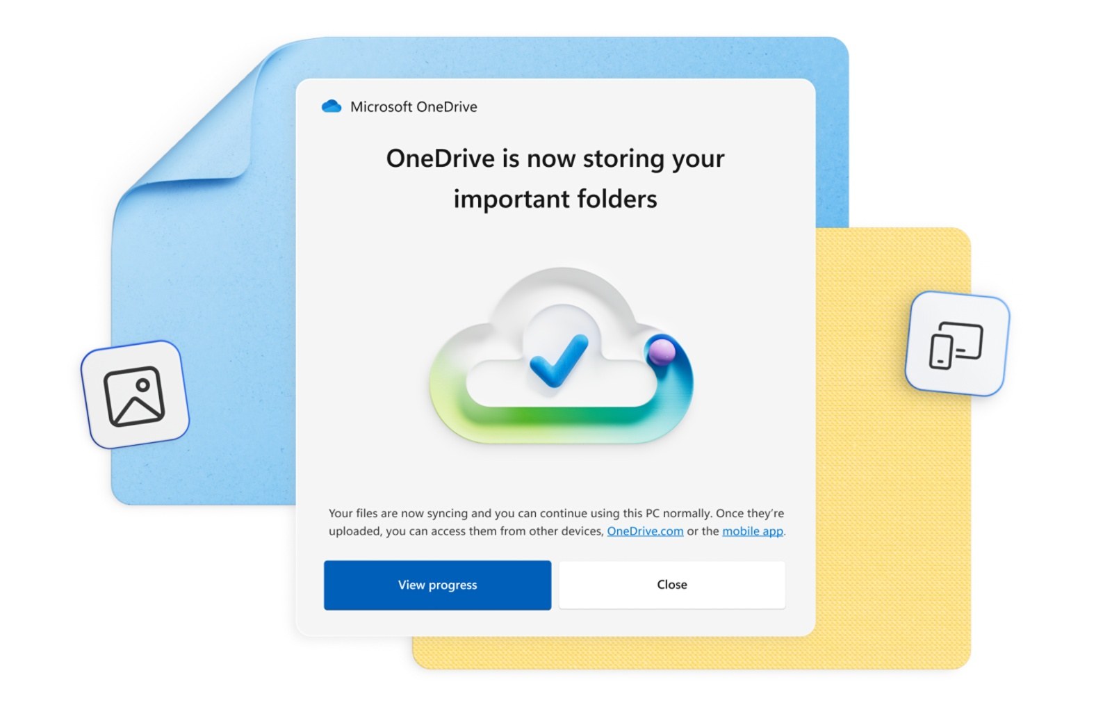 Notificación de una carpeta respaldada en OneDrive