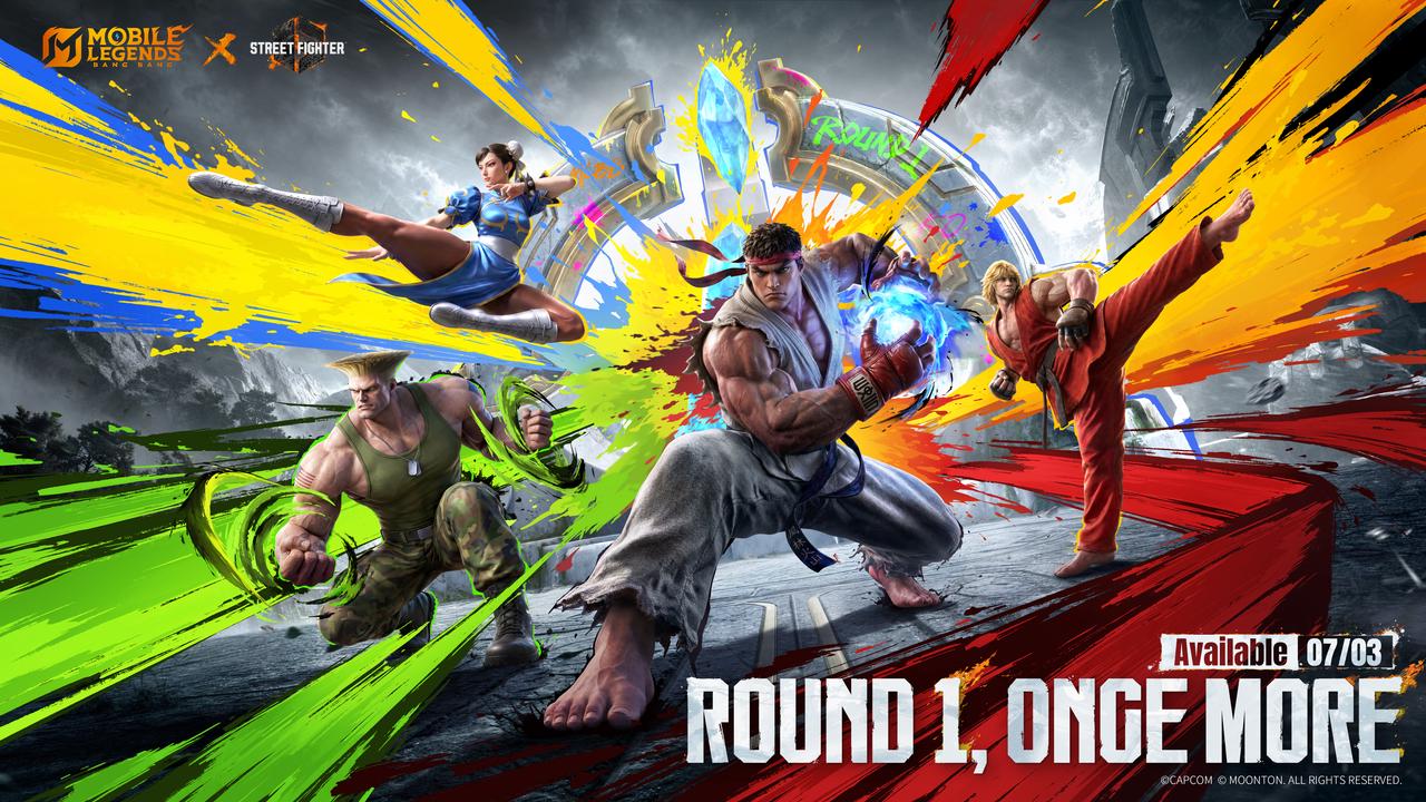 Ryu, Ken, Chun-Li y Guile en la colaboración de Mobile Legends con Street Fighter 6