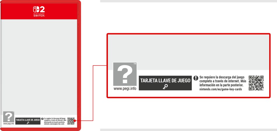Switch 2 case showing the Spanish game-key card label and download notice