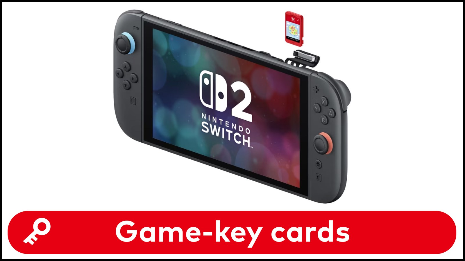 Nintendo Switch 2 with a game-key card above its game slot