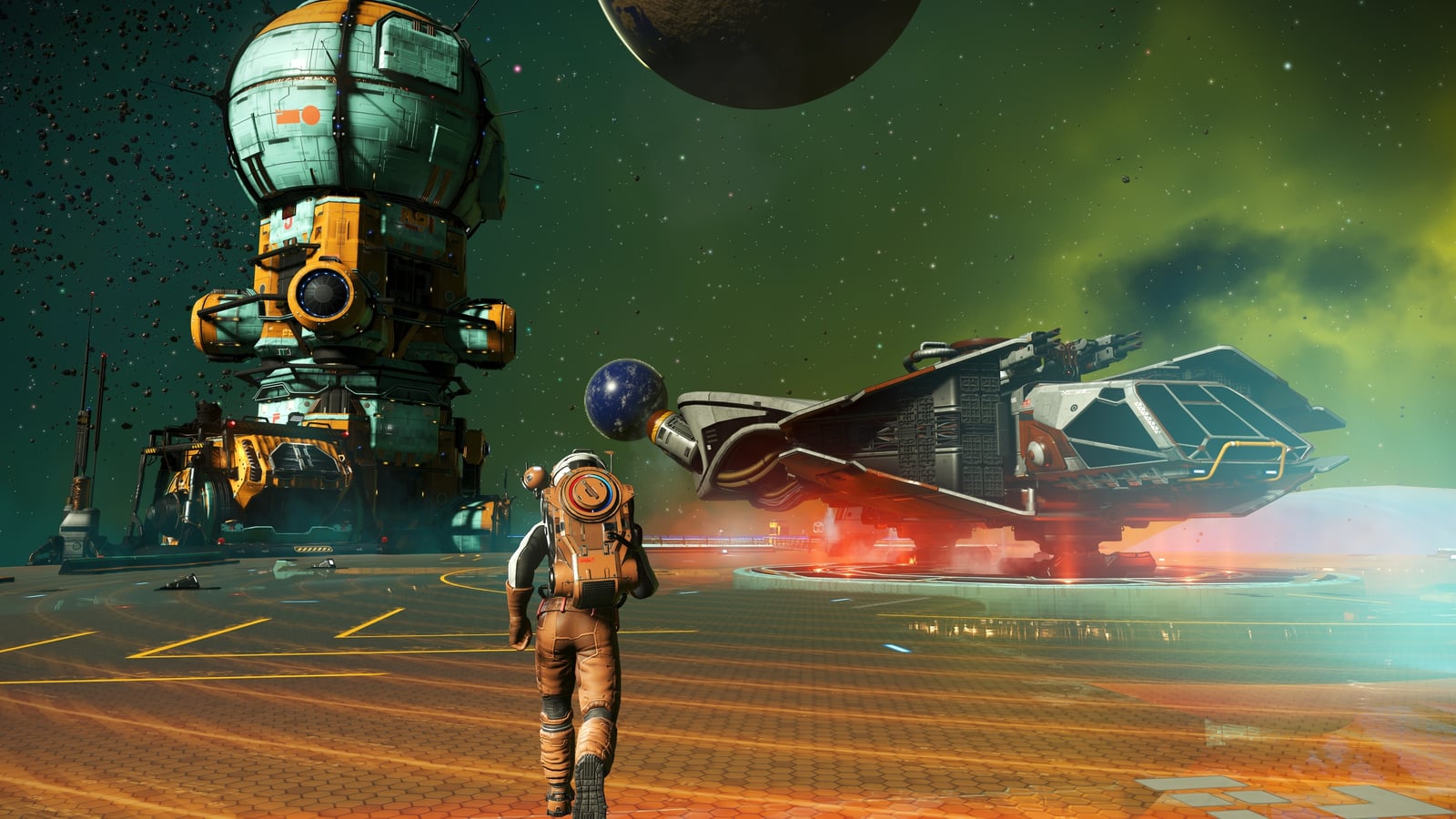 Nave de No Man's Sky viajando entre mundos