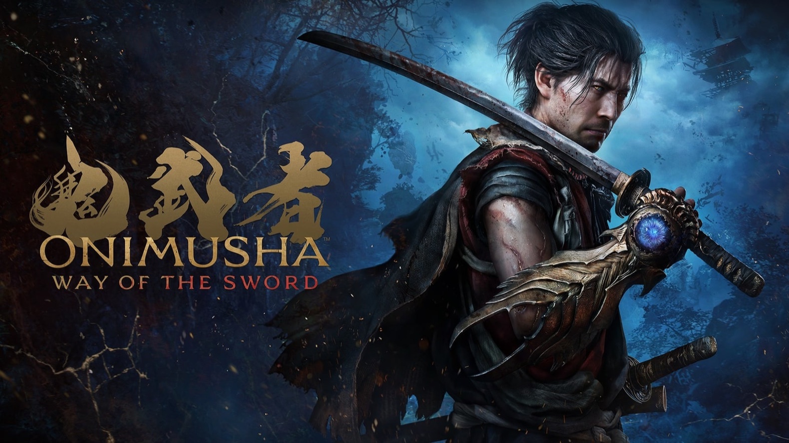 Miyamoto Musashi empuña una katana y el Guantelete Oni