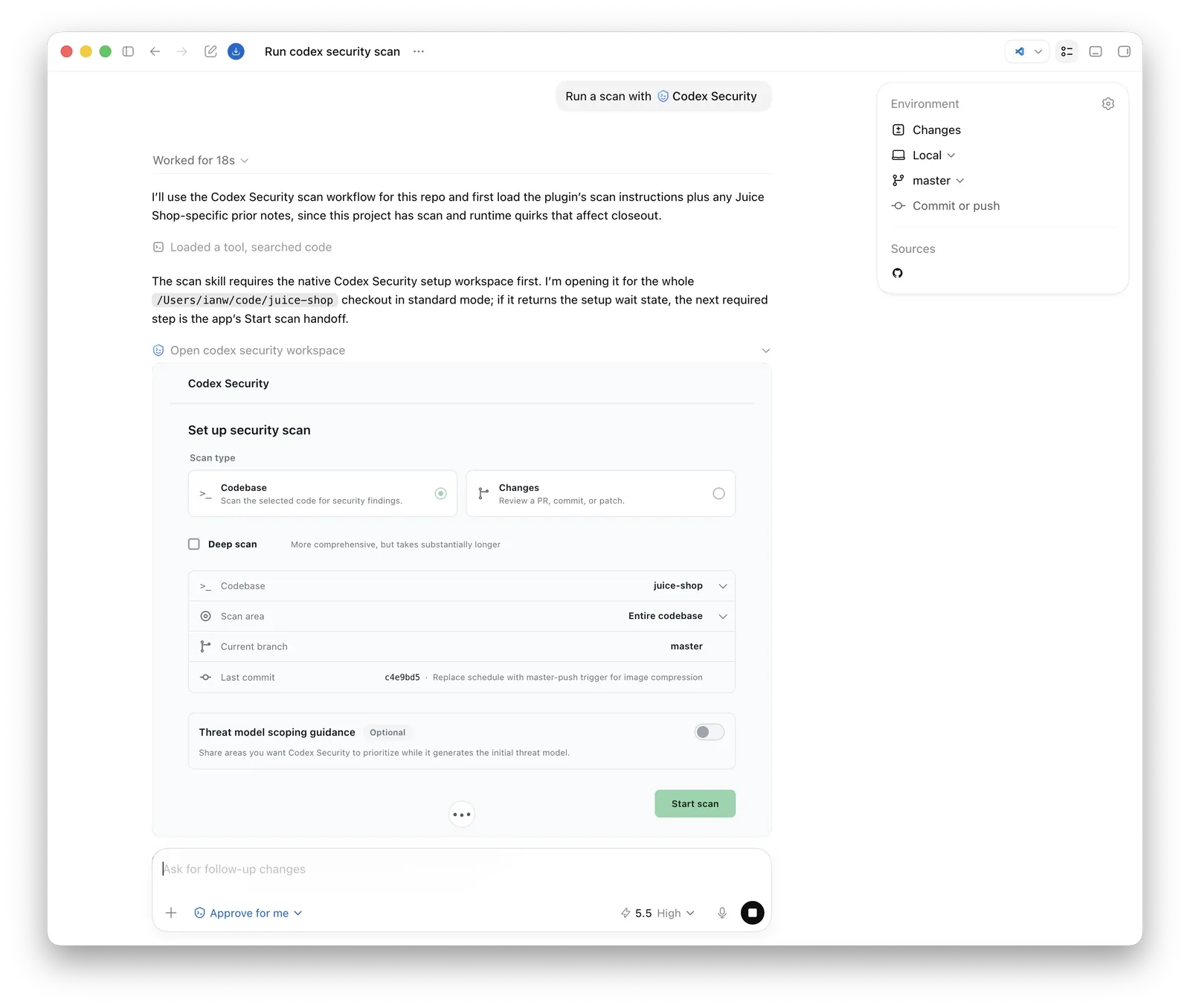 Official Codex Security scan setup for the OWASP Juice Shop project