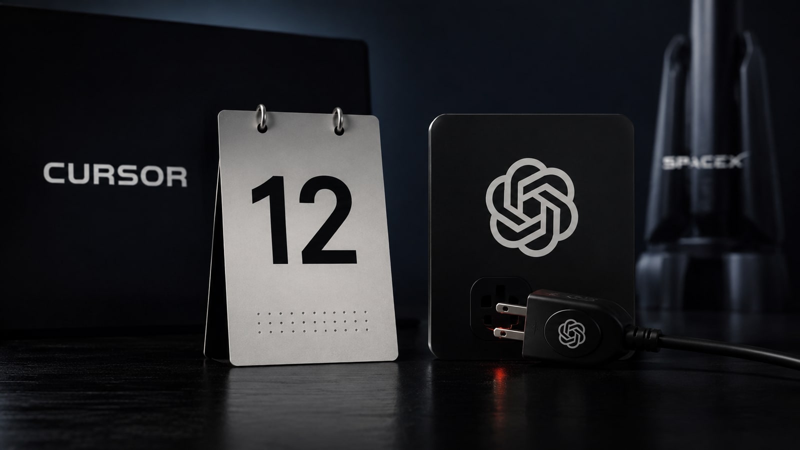 Un calendario con el día 12 junto a los símbolos de Cursor, OpenAI y SpaceX