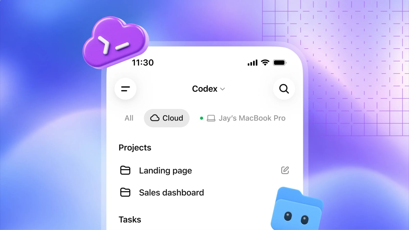 Official view of Codex projects on mobile and in the cloud