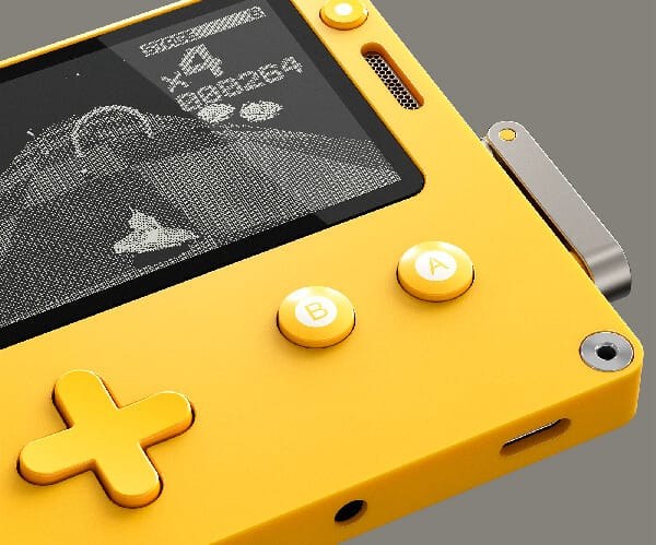 View of the Playdate handheld and its crank