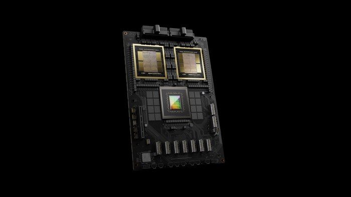 NVIDIA GB200 Grace Blackwell module, combining two Blackwell GPUs and a Grace CPU on one board