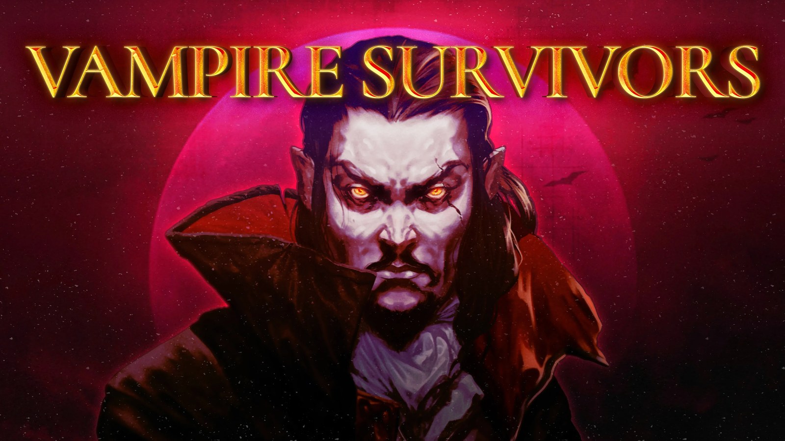 Vampire Survivors art with the vampire under a red moon