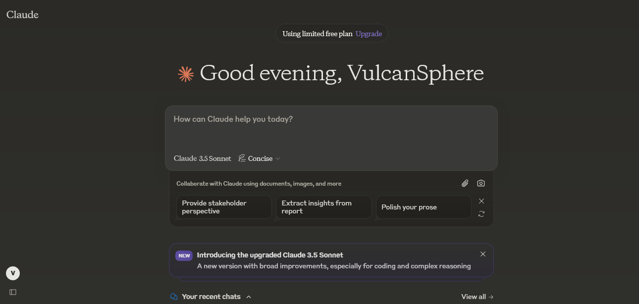 Captura de 2024 de la web de Claude, el chat de Anthropic, con el cuadro para escribir una pregunta