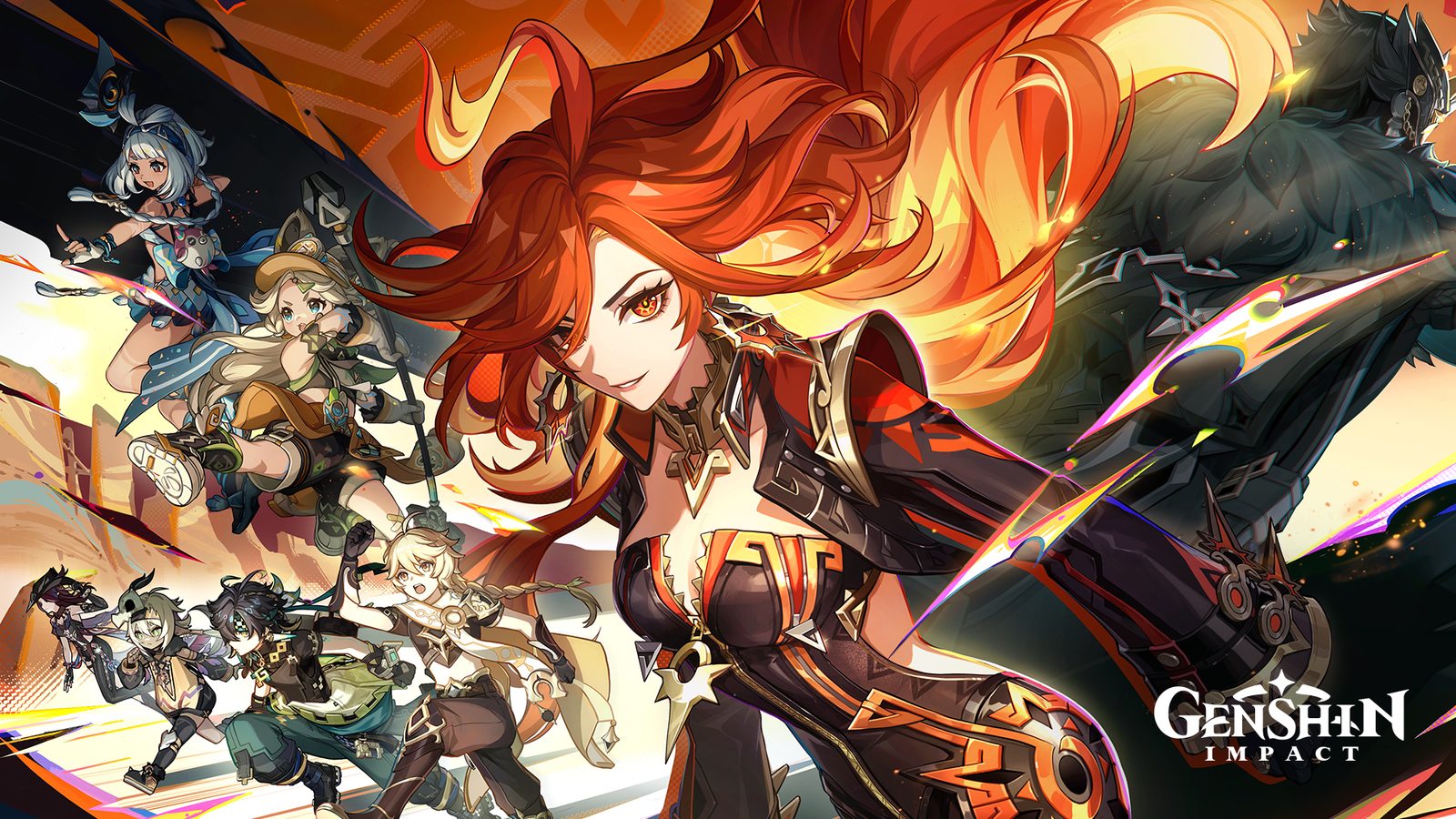 Arte promocional de Genshin Impact con Mavuika y otros personajes del juego