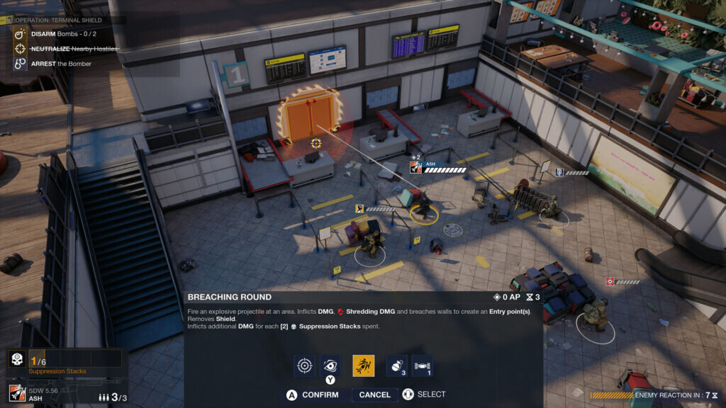 Ash prepares an explosive breach from Rainbow Six Tactics' tactical view