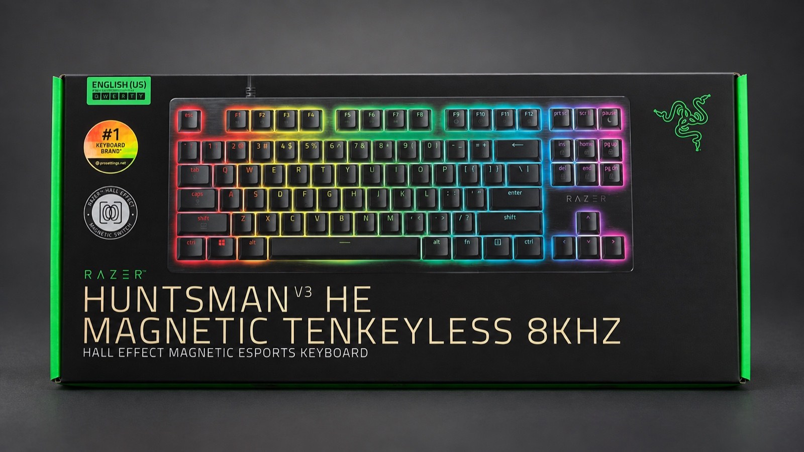 Razer Huntsman V3 HE Magnetic Tenkeyless 8KHz box against a black background