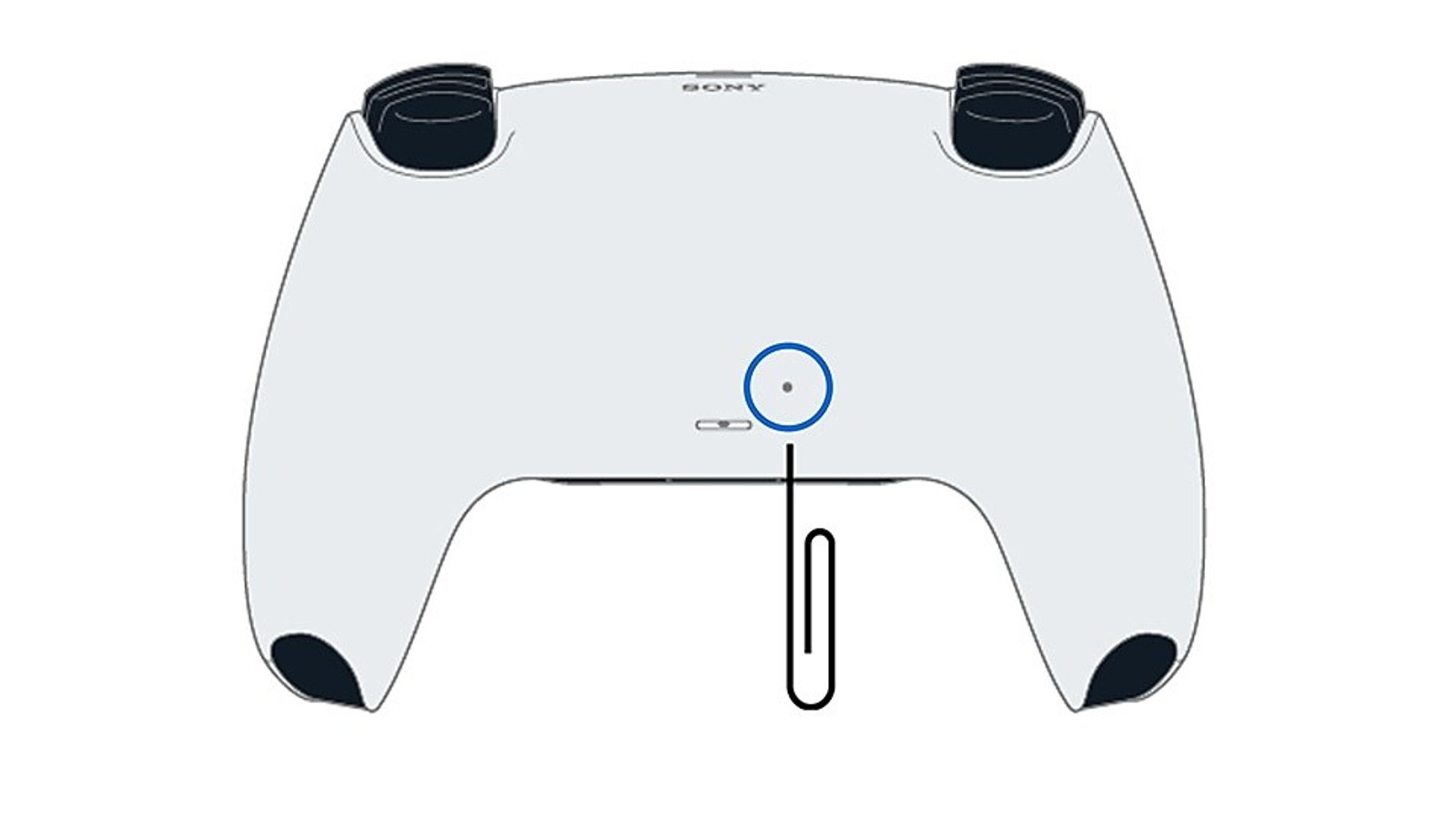 Official diagram of the DualSense rear with the reset button highlighted