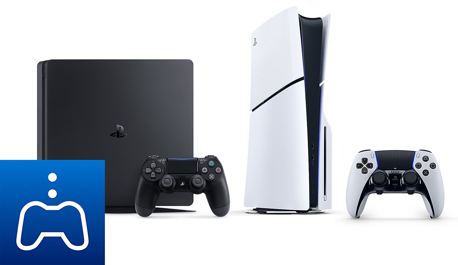 PS5 modelo slim y mando DualSense junto a un ordenador con la app PS Remote Play