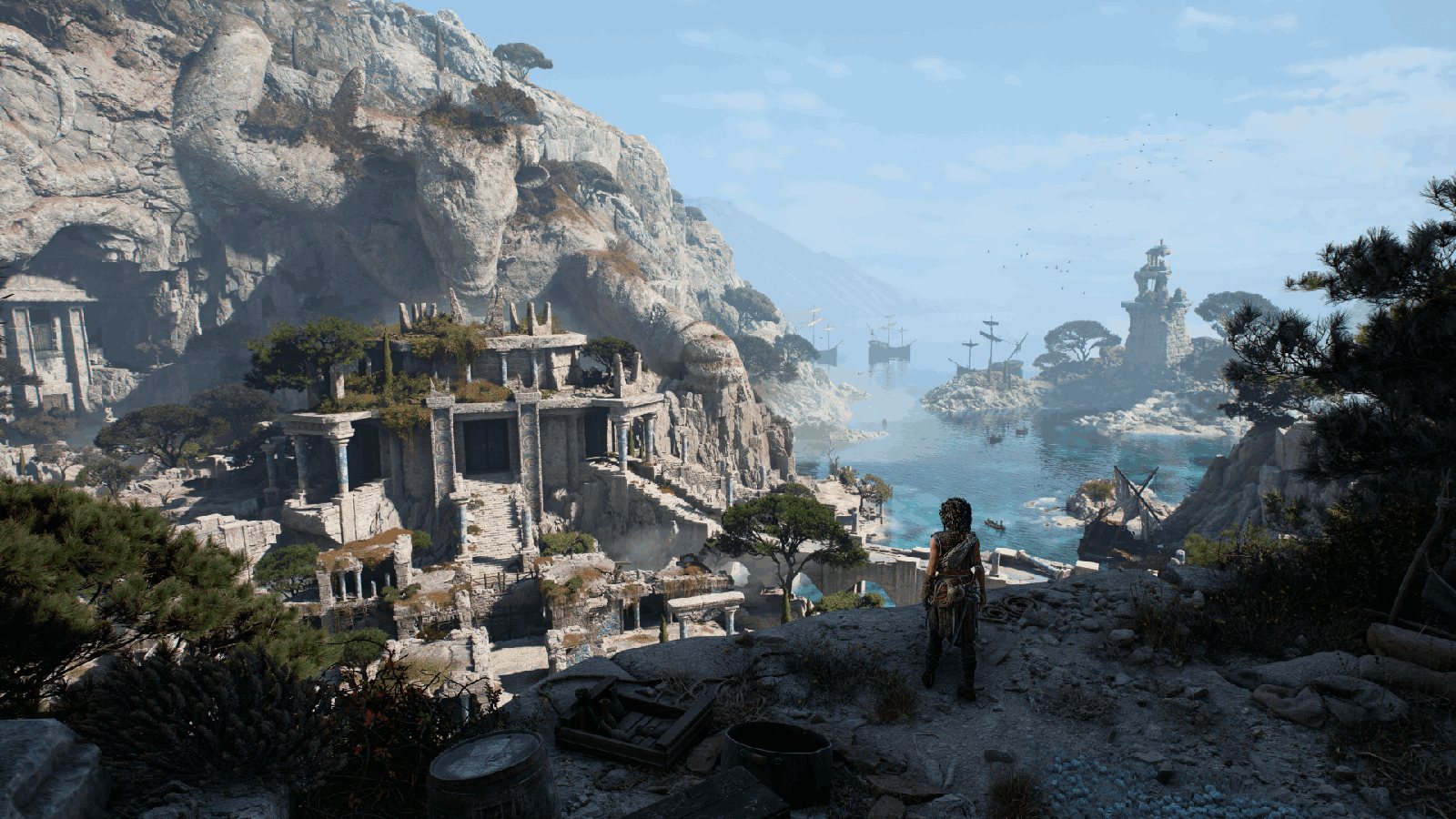 Sophia contempla las ruinas y la costa de la isla del Minotauro