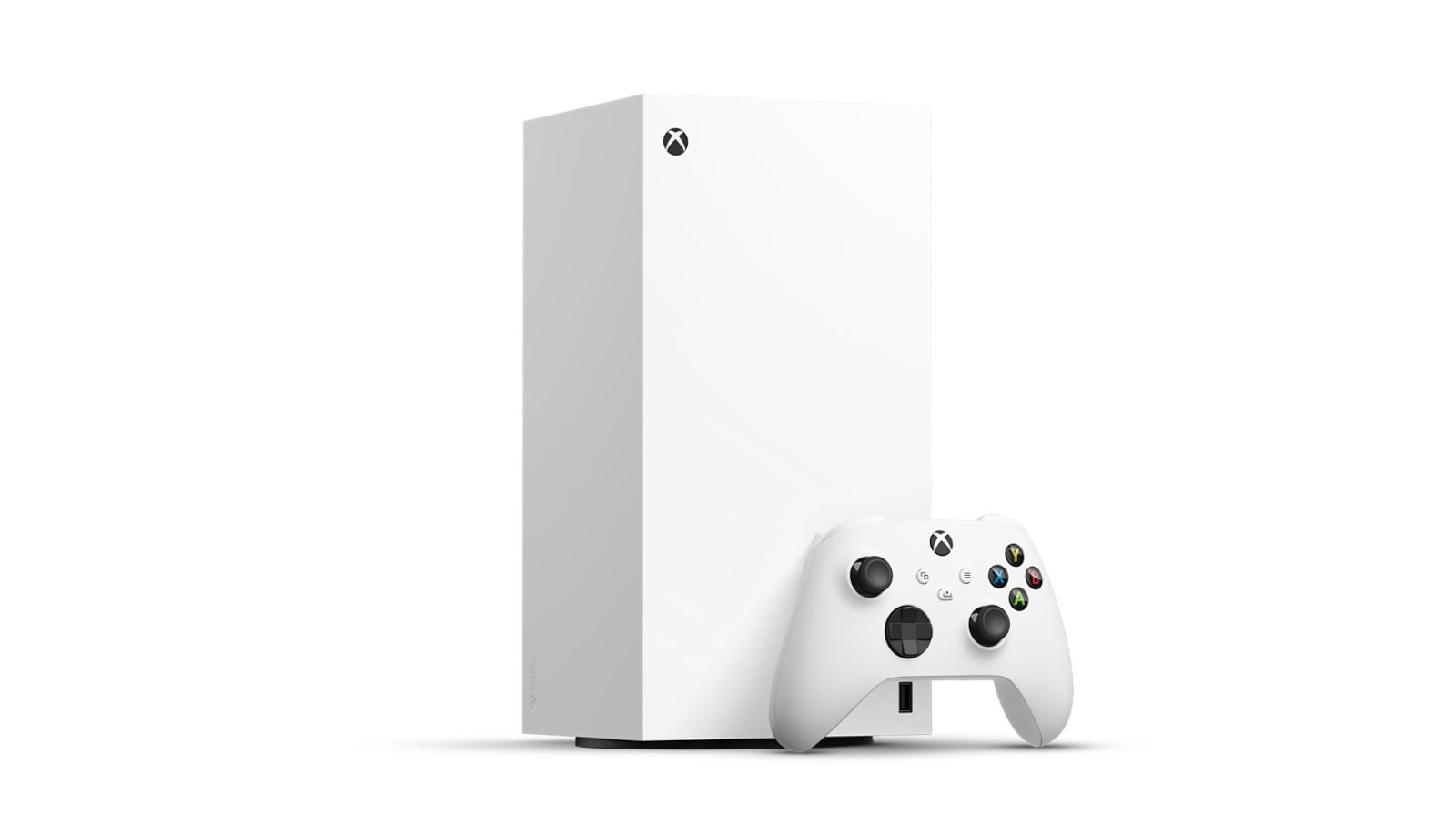 A white certified refurbished Xbox Series X Digital Edition with its white controller on Microsoft's store