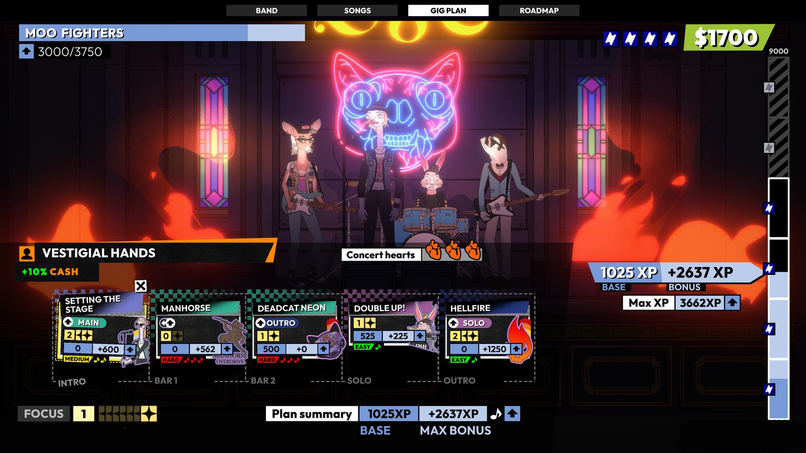 Banda de animales en el escenario y controles de concierto de Rockbeasts