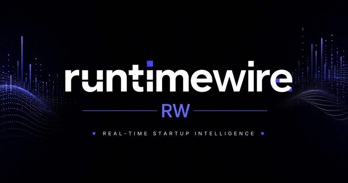 RuntimeWire logo with its 'Real-Time Startup Intelligence' tagline on a black background