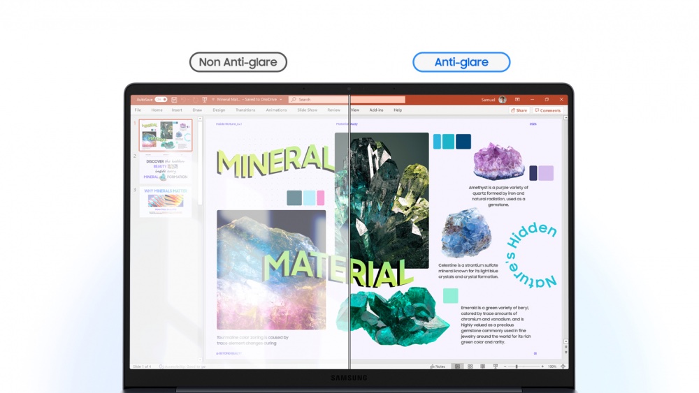 Comparación oficial del acabado antirreflejos de la pantalla del Galaxy Book6