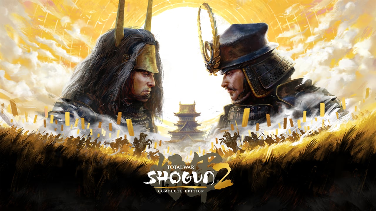 Two opposing warriors above an army and the Total War Shogun 2 Complete Edition logo