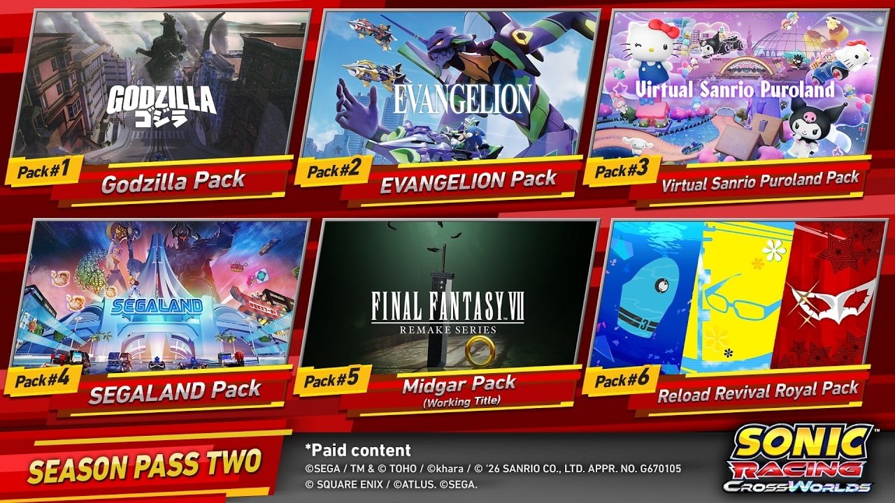 Official lineup of the six Sonic Racing CrossWorlds Season Pass Two packs