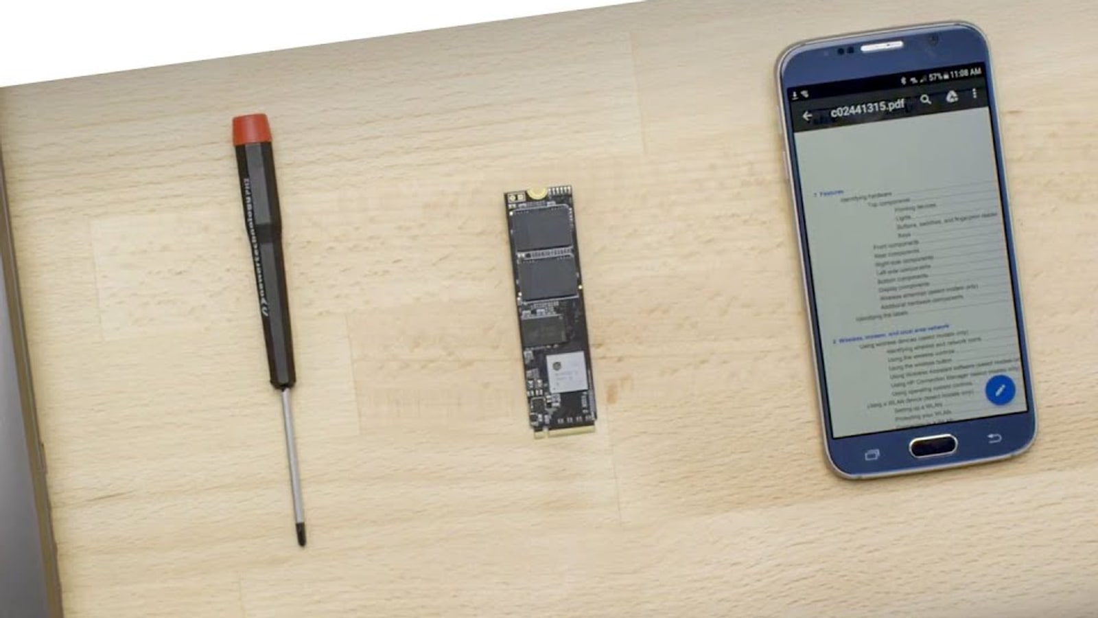 NVMe SSD beside the tools needed to install it