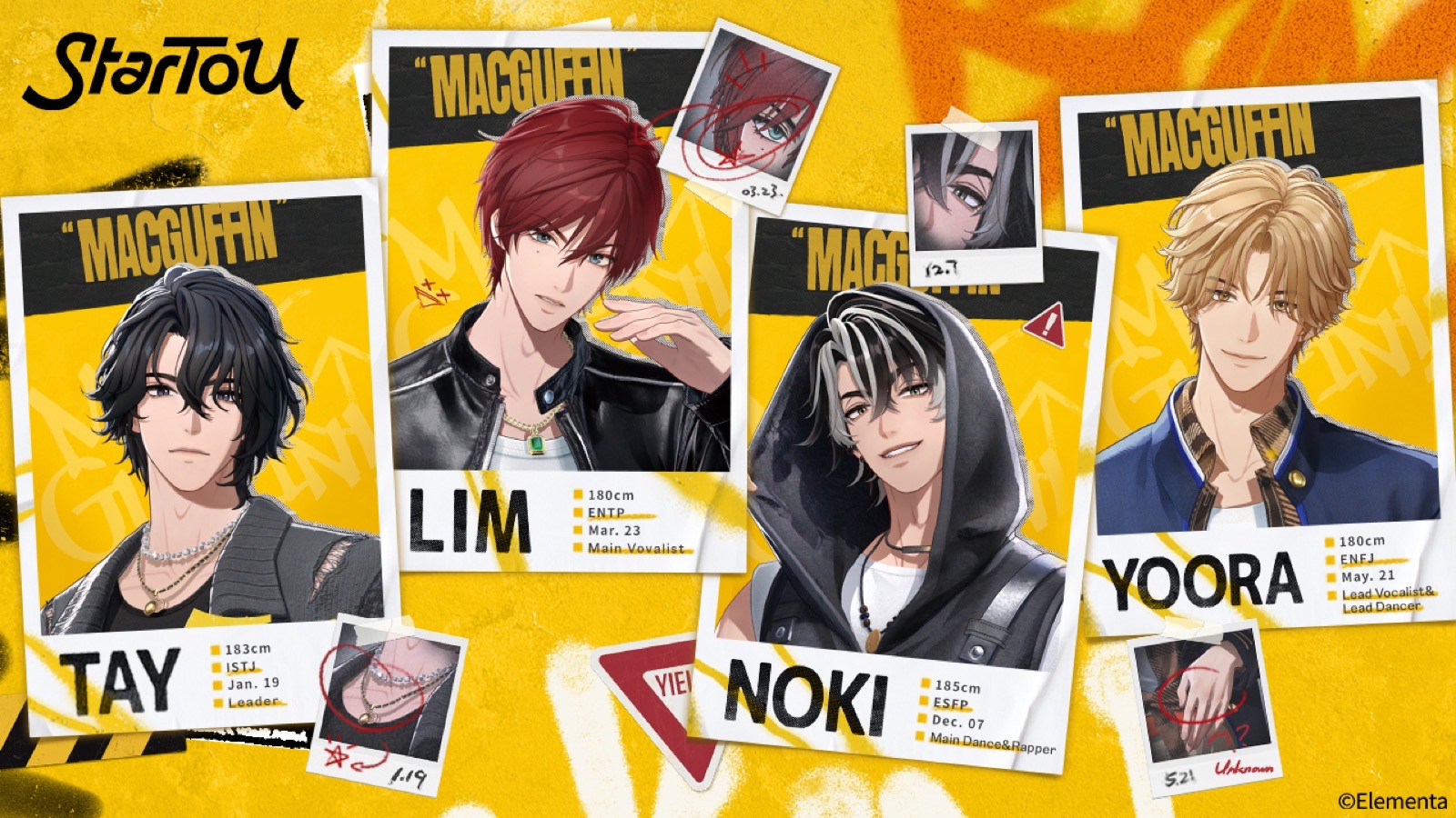 Profiles for Tay, Lim, Noki and Yoora, the members of MacGuffin