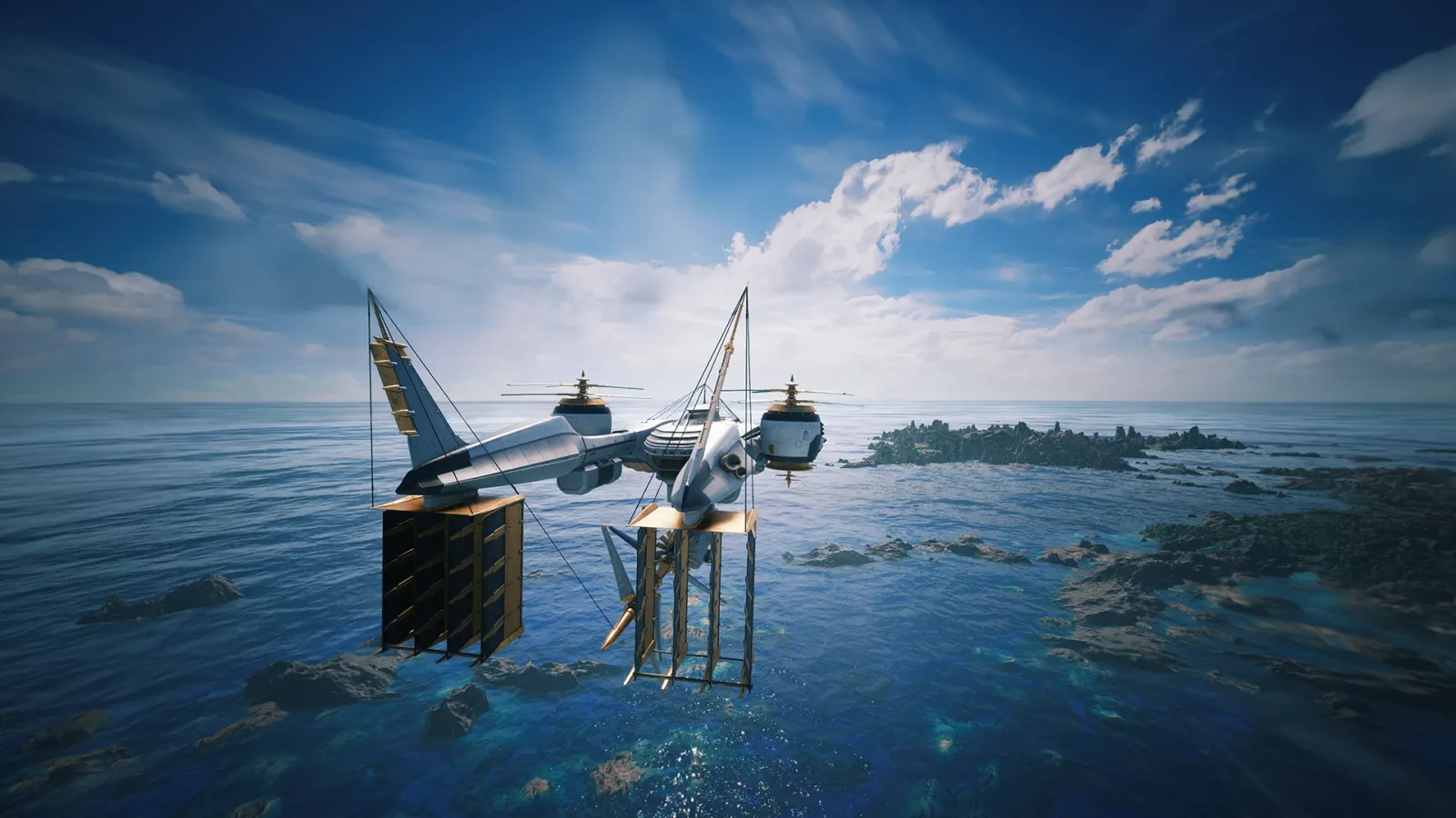 El Highwind sobrevuela el océano de Final Fantasy VII Revelation