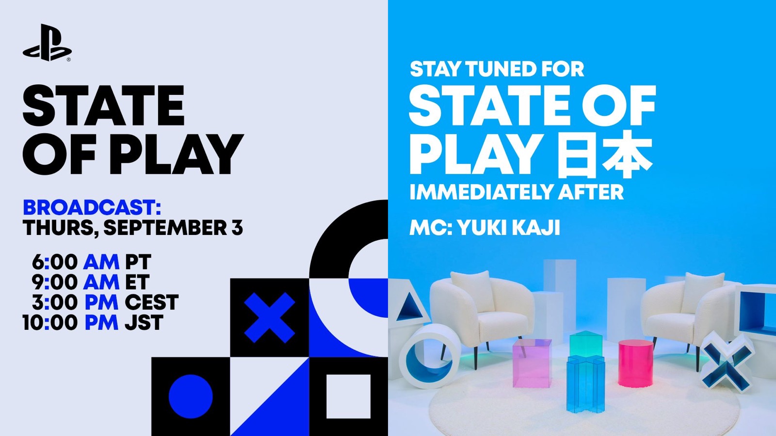 Logotipos de State of Play y State of Play Japan para la doble emisión del 3 de septiembre