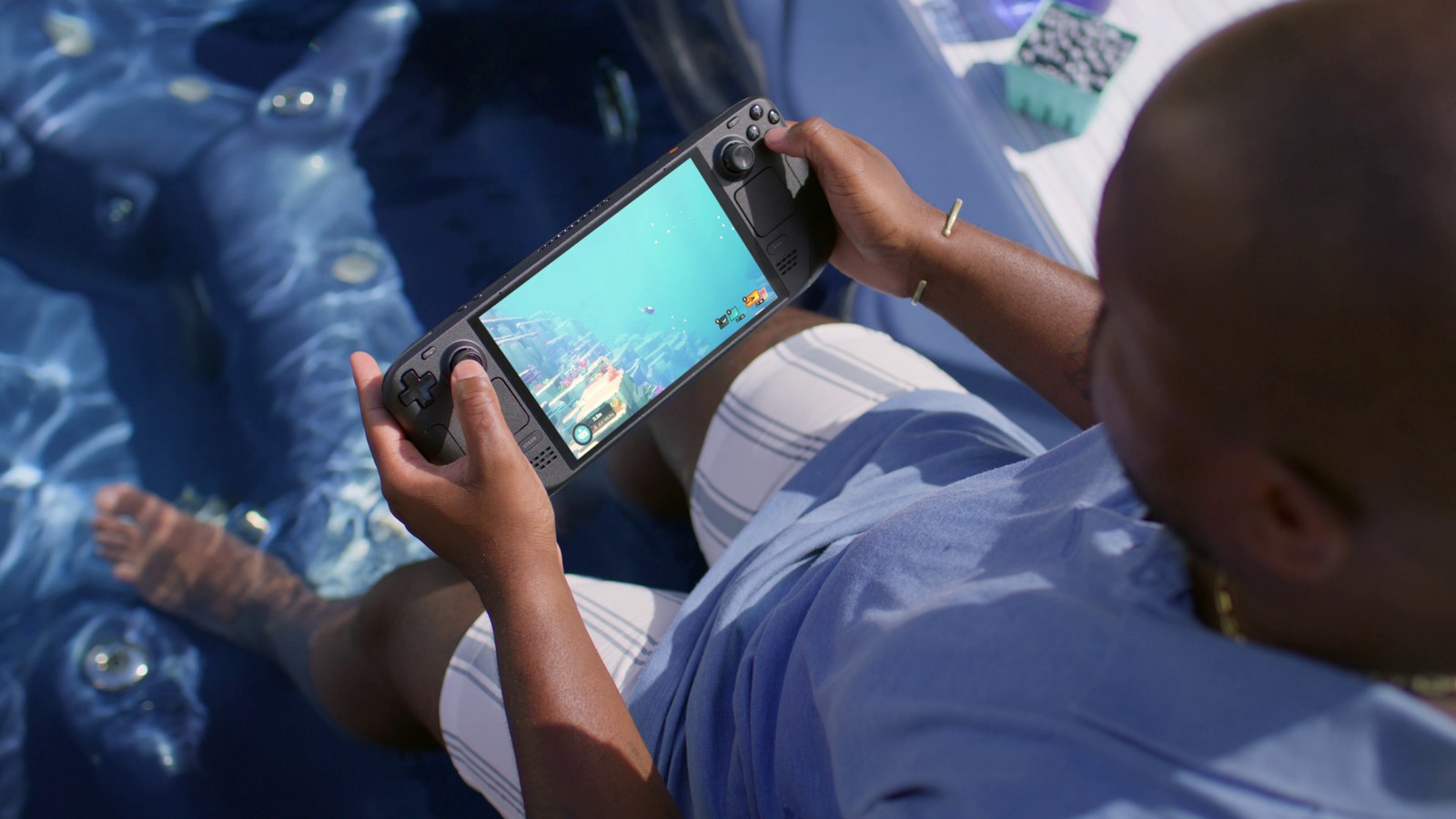 Dave the Diver running on Steam Deck OLED during a couch gaming session