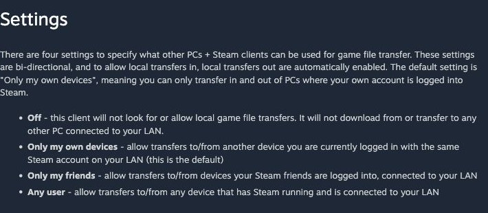Opciones de Valve para limitar quién recibe las transferencias locales