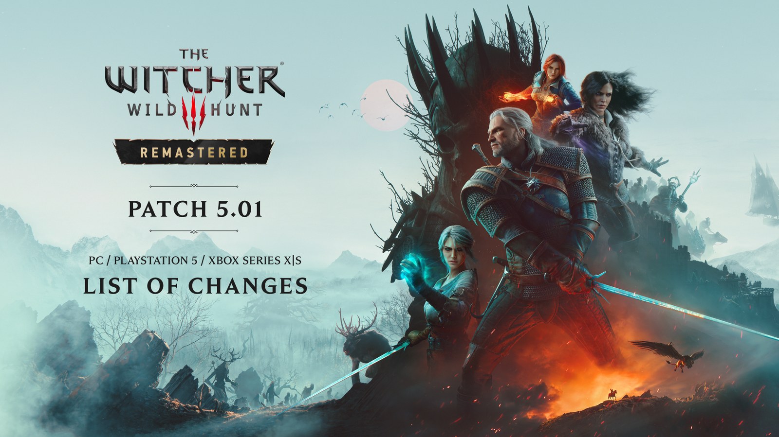 The Witcher 3 Remastered artwork announcing patch 5.01
