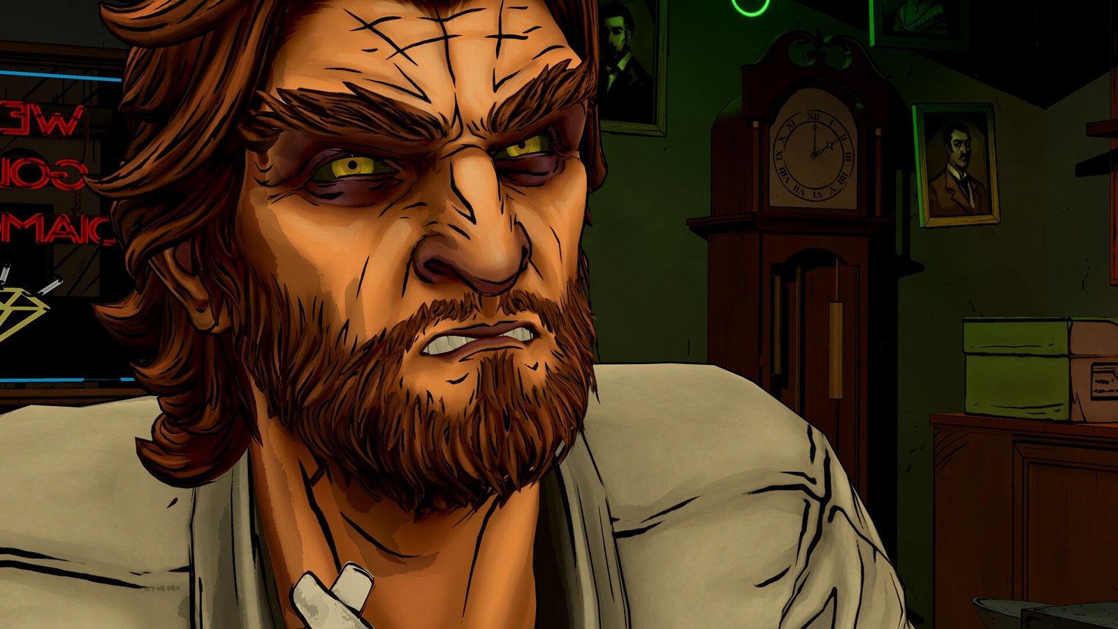 Close-up of Bigby Wolf in an official remaster screenshot