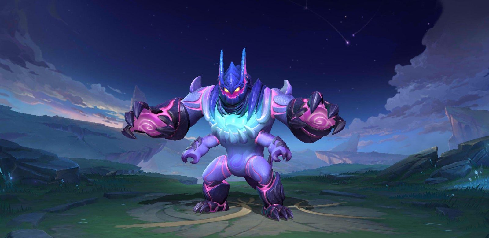 Gloo, el tanque de masa viscosa de Mobile Legends, en un paisaje nocturno del juego